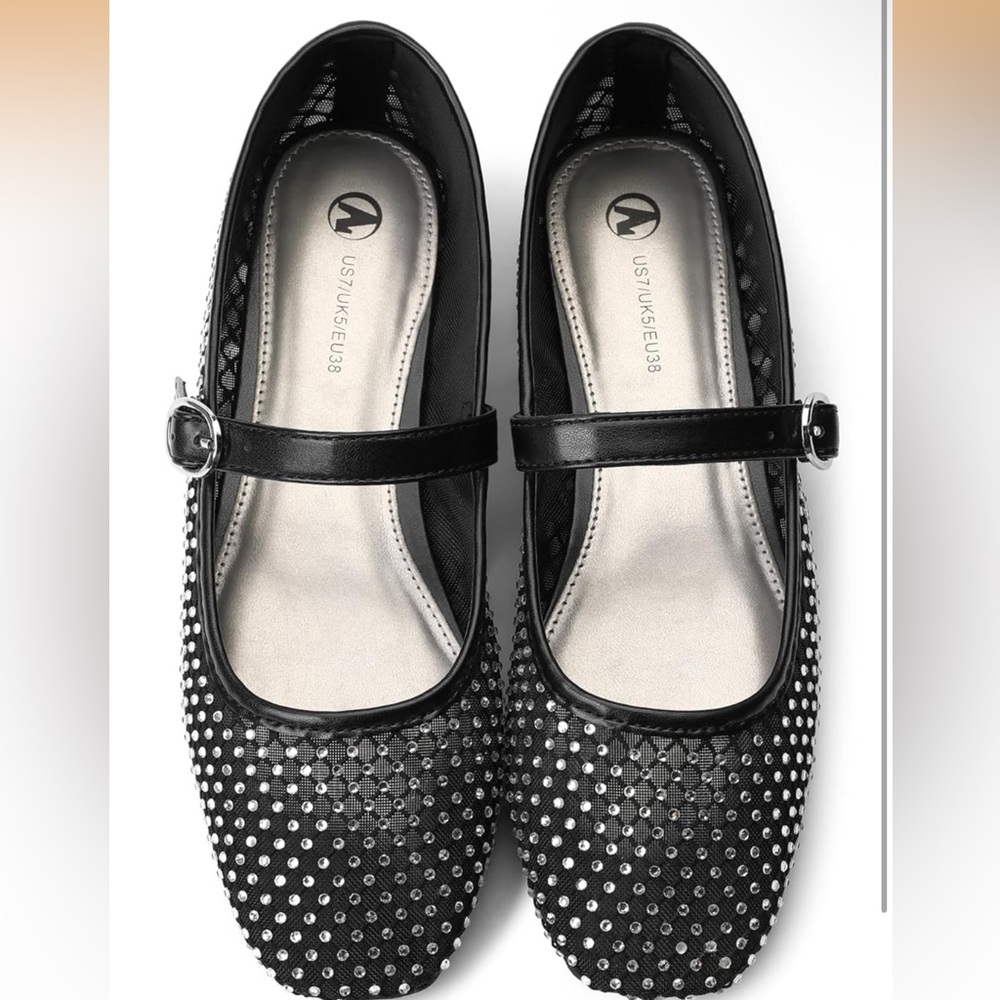 Black Mary Jane Flats with Rhinestones